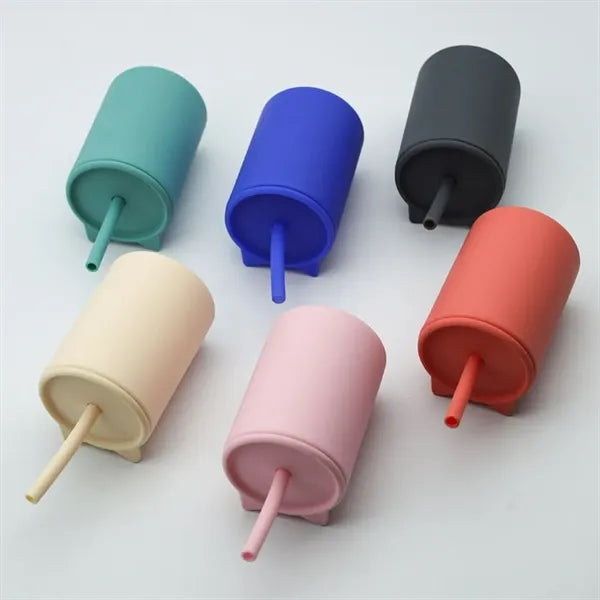 Kids Silicone Learning Water Cup With Straw Prevent Falling