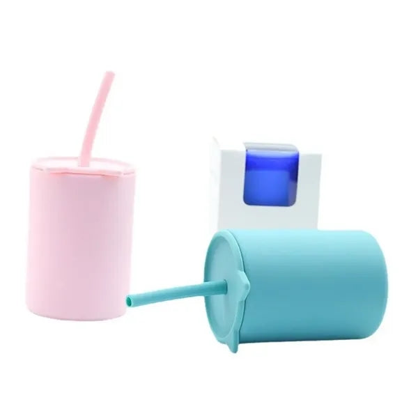 Kids Silicone Learning Water Cup With Straw Prevent Falling