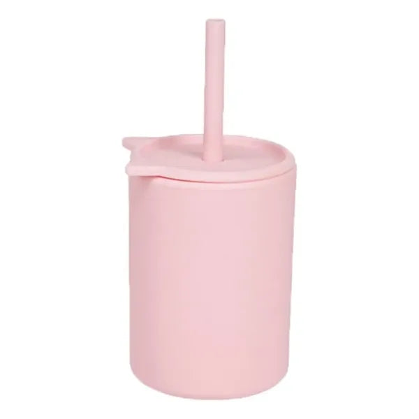Kids Silicone Learning Water Cup With Straw Prevent Falling
