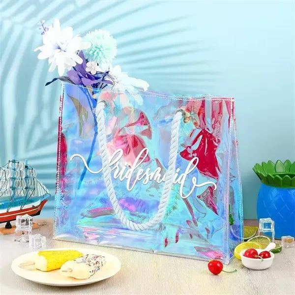Holographic Clear Tote Bag with Hemp Handle for The Summer P