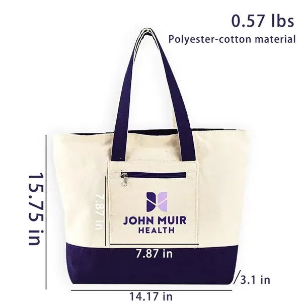 Large Canvas Tote Bag with Zipper