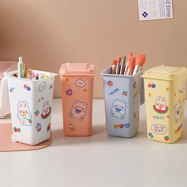 Curbside Trash Bin Pencil Holder with Lid Desktop Organizer