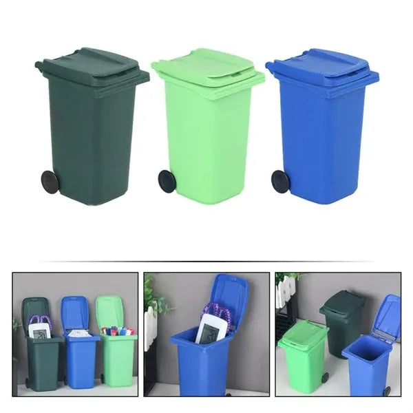 Trash Bin Shaped Pencil Holder with Lid Desktop Organizer
