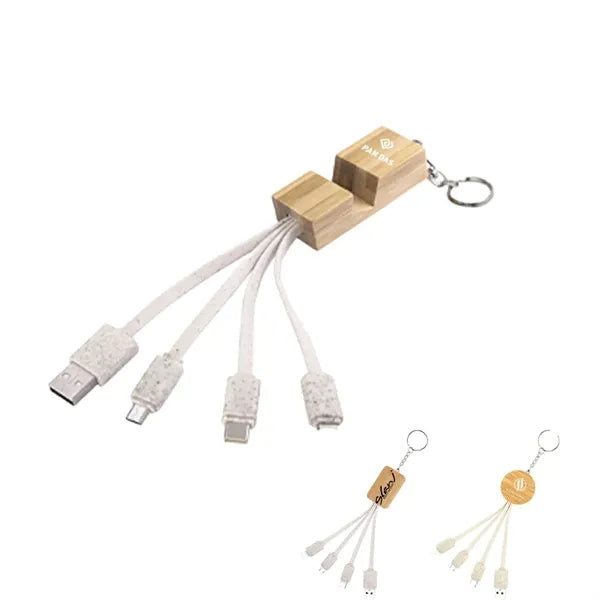 Eco-Friendly Wheat Straw Bamboo 3 in 1 USB Charging Cables