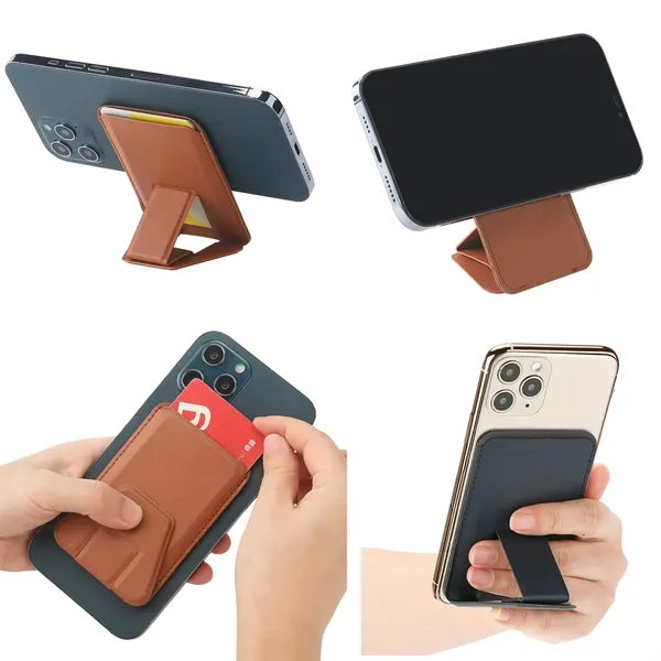 Magnetic Cards Holder Pu Leather Phone Stand