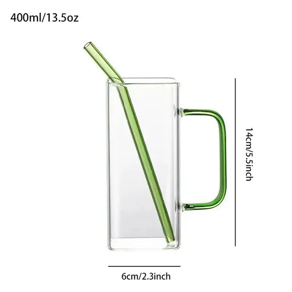 13.5OZ.Water Beverage Clear Glass Cups Pot w/Straw&Lid