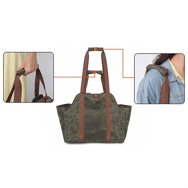 Firewood Carrier Waxed Canvas Tote Bag