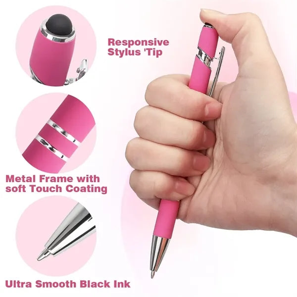 Rainbow Rubberized Soft Touch Ballpoint Pen with Stylus Tip