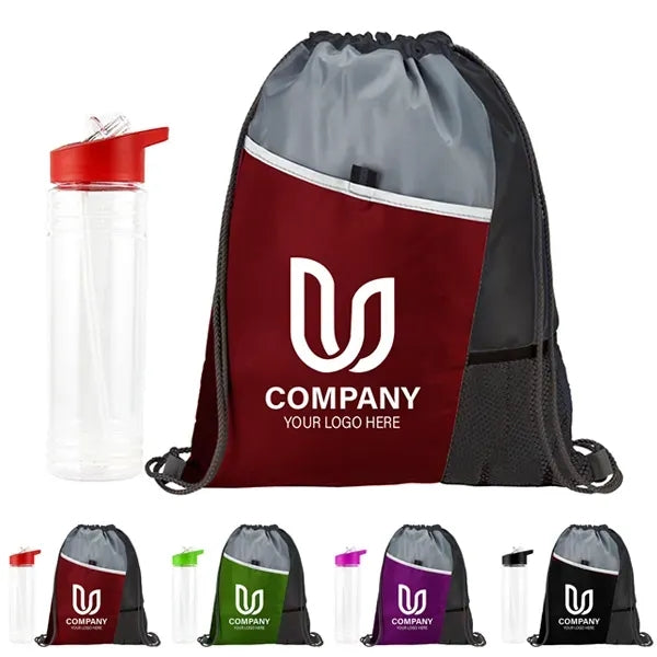Drawstring bag & water bottle gifts set