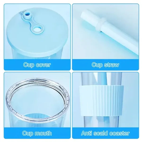 24oz Double Wall Clear Plastic Tumbler With Lid and Straw