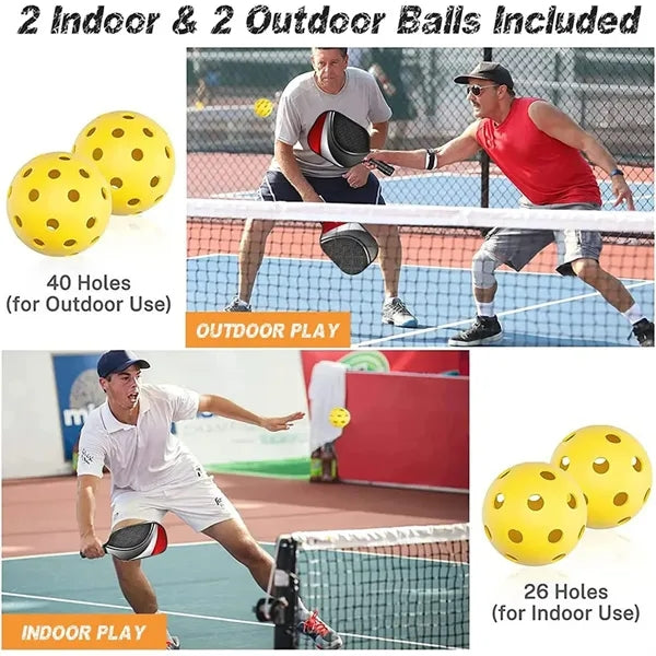 Wood Pickle Ball Set W 2 Paddles & 4 Official Pickleballs