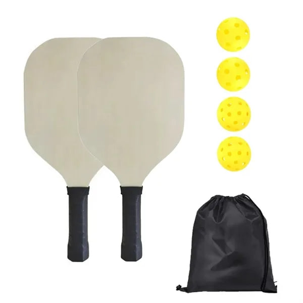 Wood Pickle Ball Set W 2 Paddles & 4 Official Pickleballs