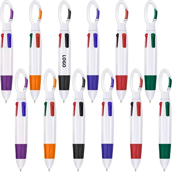 Plastic Carabiner 4-in-1 Retractable Ballpoint Pens