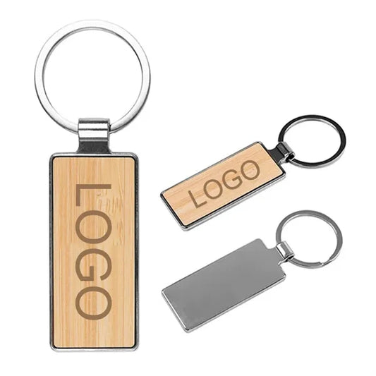 Rectangle Metal Bamboo Keychains Laser Engraving