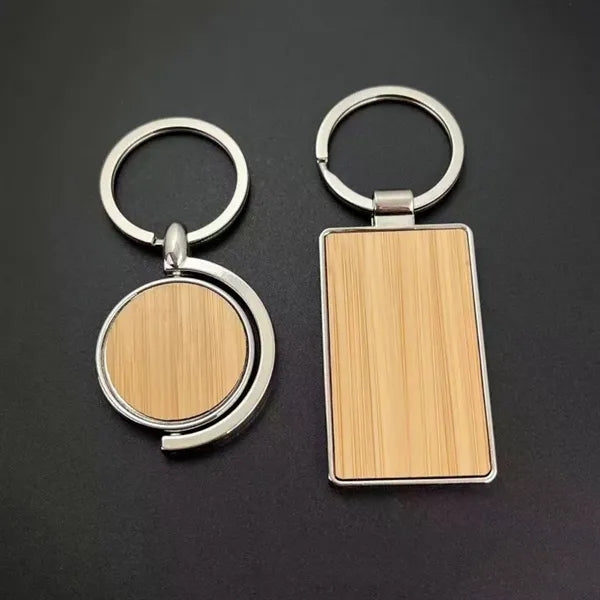 Rectangle Metal Bamboo Keychains Laser Engraving
