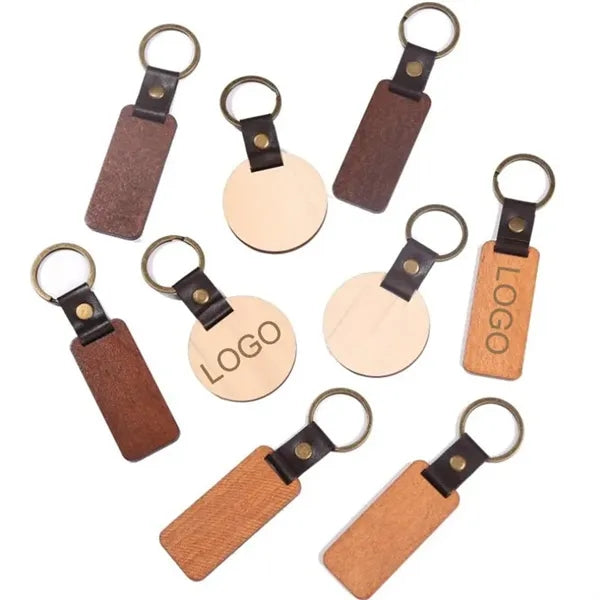 Rectangle Metal Bamboo Keychains Laser Engraving