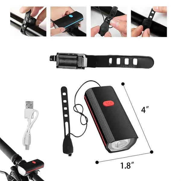 2-in-1 Bright LED Rechargable Bike Bicycle Headlight w/Horn