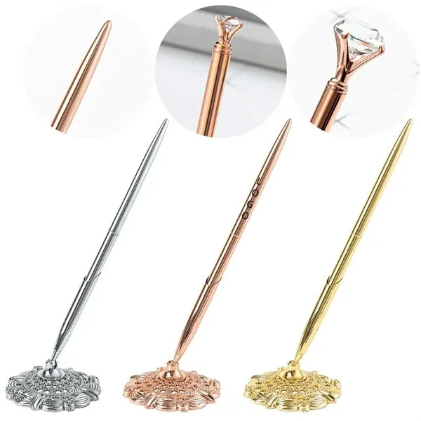 Signing Pen Set Metal Ballpoint With Hollow Round Base