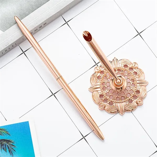Signing Pen Set Metal Ballpoint With Hollow Round Base