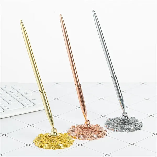 Signing Pen Set Metal Ballpoint With Hollow Round Base
