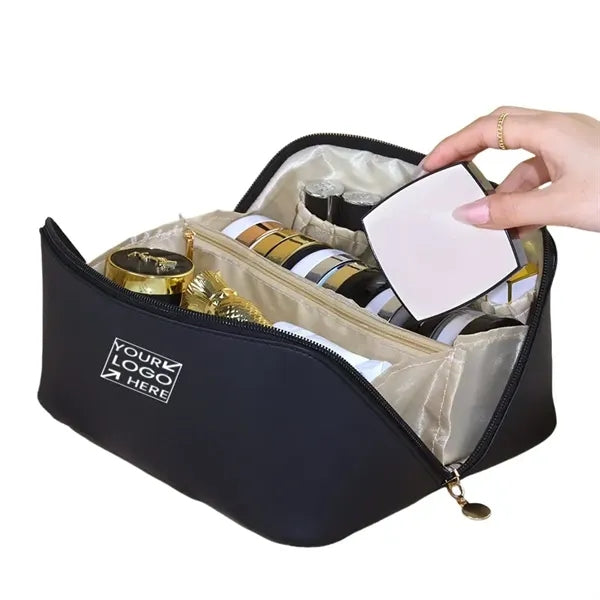 Large Capacity PU Leather Travel Makeup Bag with Dividers