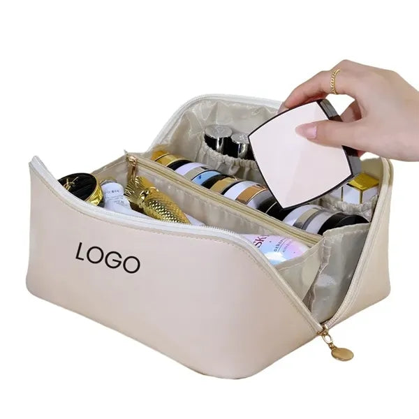 Large Capacity PU Leather Travel Makeup Bag with Dividers