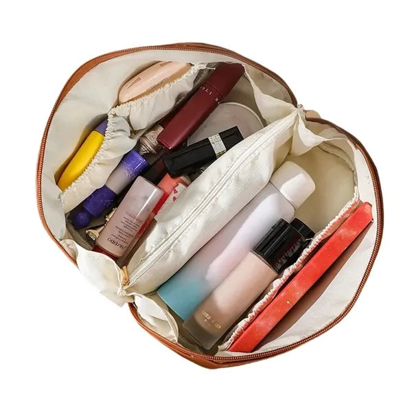 Large Capacity PU Leather Travel Makeup Bag with Dividers