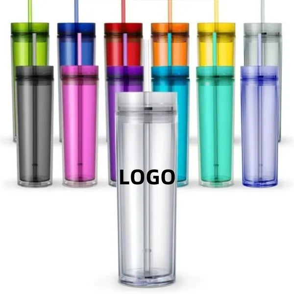 16oz Double Wall Clear Sports Bottle With Straw