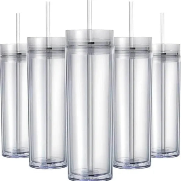 16oz Double Wall Clear Sports Bottle With Straw