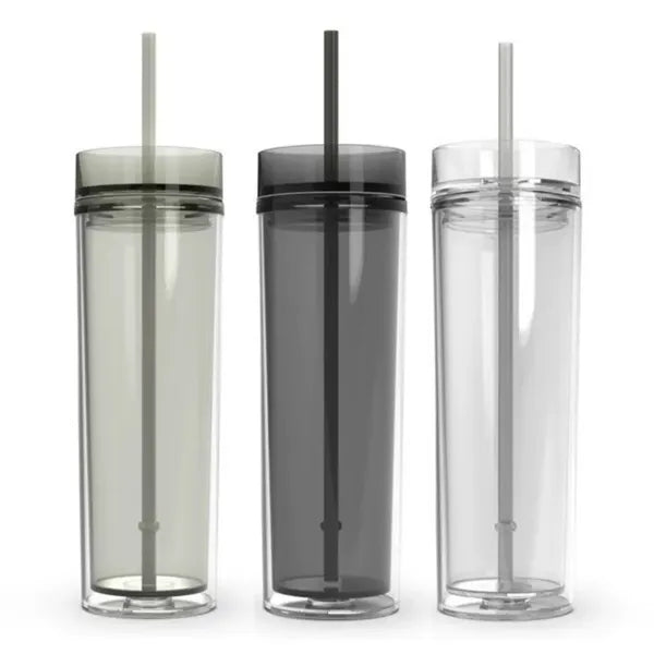 16oz Double Wall Clear Sports Bottle With Straw