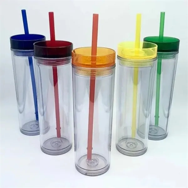 16oz Double Wall Clear Sports Bottle With Straw