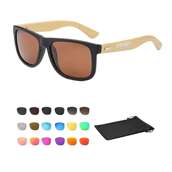 Black Bamboo Wood Grain Frame Polarized Sunglasses
