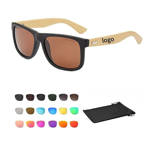 Black Bamboo Wood Grain Frame Polarized Sunglasses