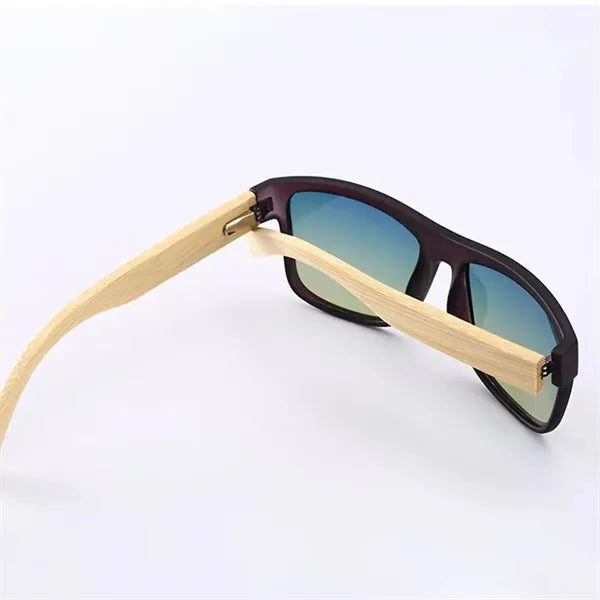 Black Bamboo Wood Grain Frame Polarized Sunglasses