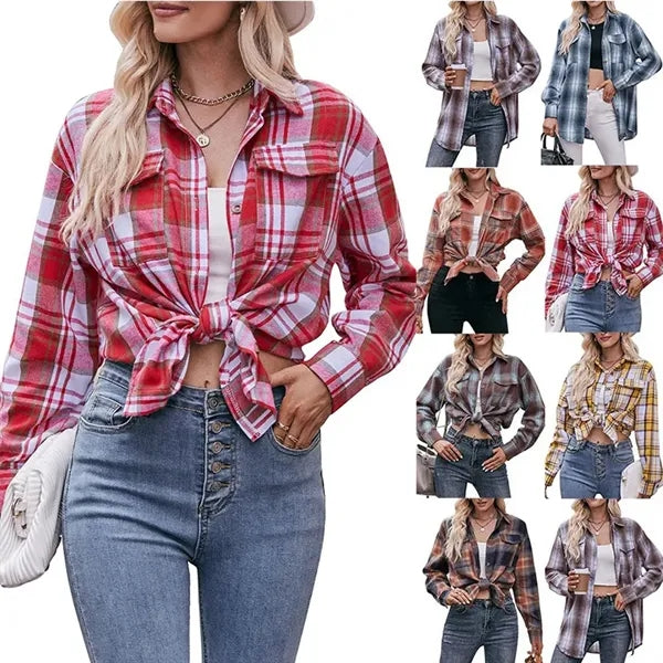 Women's Flannel Long Sleeve Shirts Plaid Shacket