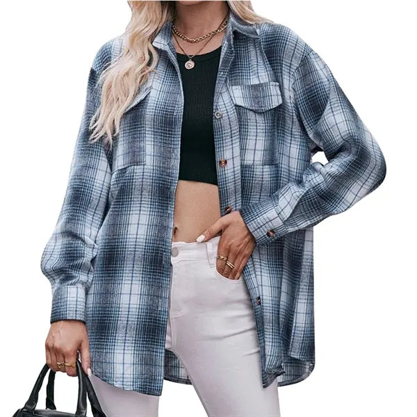 Women's Flannel Long Sleeve Shirts Plaid Shacket