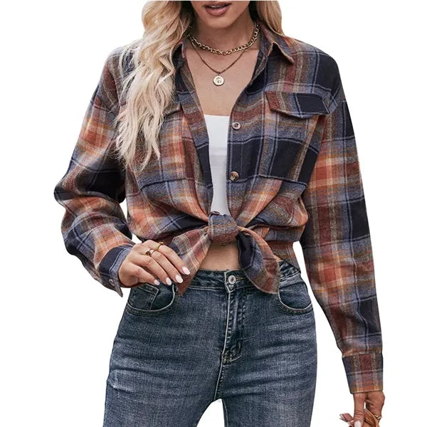 Women's Flannel Long Sleeve Shirts Plaid Shacket