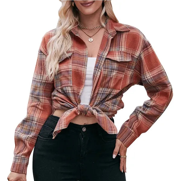 Women's Flannel Long Sleeve Shirts Plaid Shacket