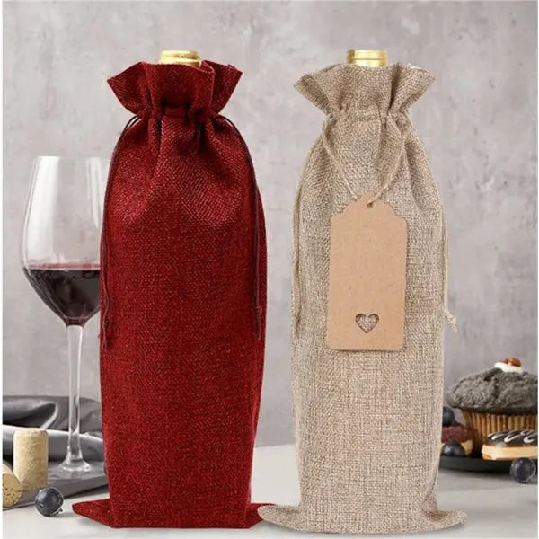 Burlap Wine Gift Bags with Drawstring