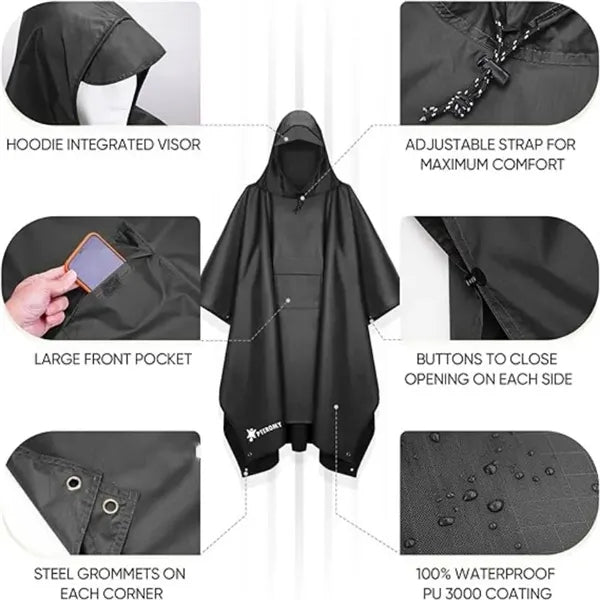 3 in 1 Hooded Rain Poncho for Adult with Pocket