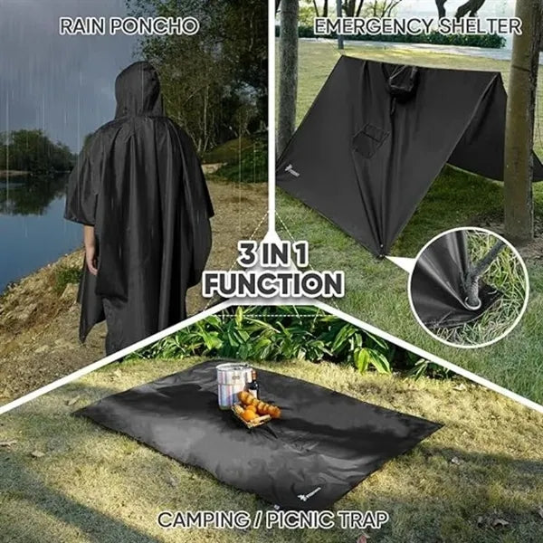 3 in 1 Hooded Rain Poncho for Adult with Pocket