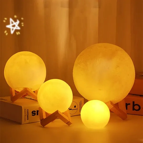 Led Warm Night Light Rechargeable 3d Galaxy Moon Lamp