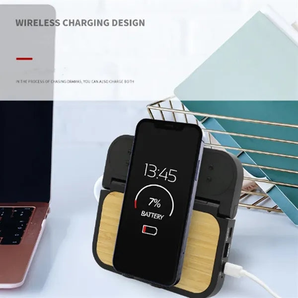 Bamboo 3-in-1 Wireless Charging Pad with Digital Clock