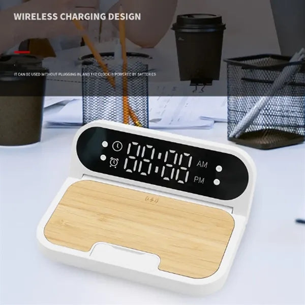 Bamboo 3-in-1 Wireless Charging Pad with Digital Clock
