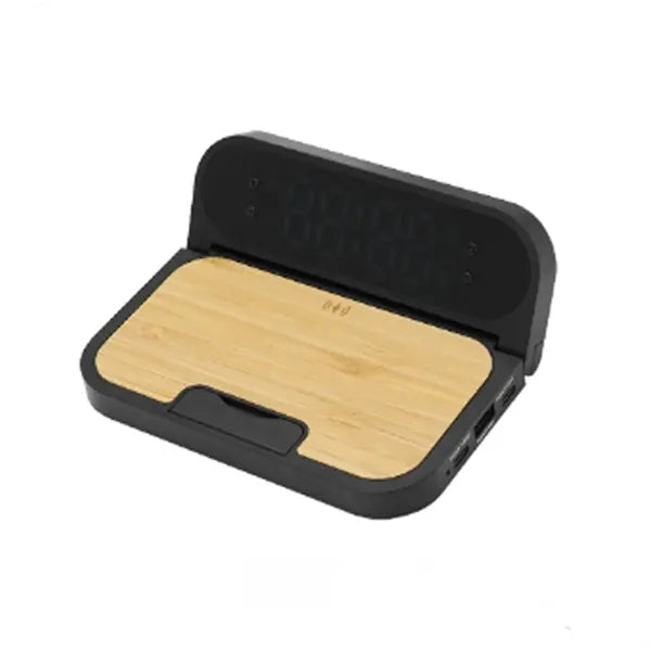 Bamboo 3-in-1 Wireless Charging Pad with Digital Clock