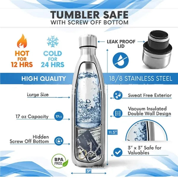 Stainless Steel Water Bottle with Hidden Compartment
