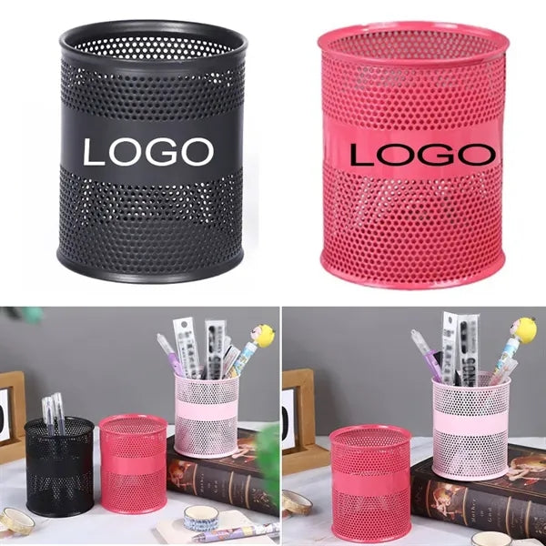 Metal Office Desktop Pen Holder Circular Storage Box