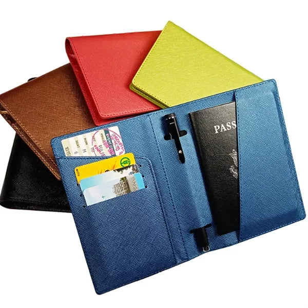 Pu Leather Passport Holder Travel Wallet with Pen Slot