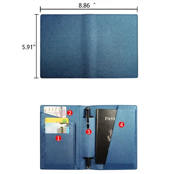 Pu Leather Passport Holder Travel Wallet with Pen Slot