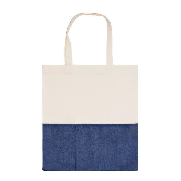 Two Tone Cotton/ Burlap Tote with Pocket ( 14.5'' x 16" )